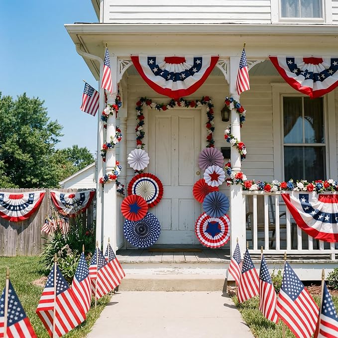 Tinlade 31 Pcs 4th of July Patriotic Decorations Red White Blue Hanging Paper Fans Porch Door Decor for 250 Anniversary Fourth of July Memorial Day USA Independence Day American Party Supplies