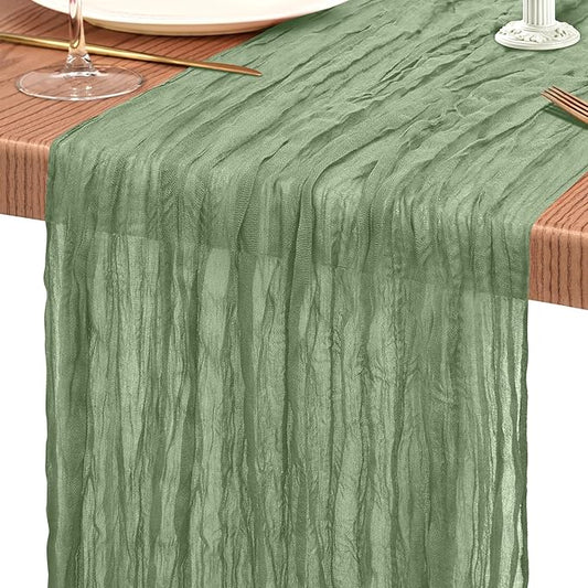 1 Pack Cheesecloth Table Runner 10FT Sage Green Table Runner Boho Gauze Cheese Cloth Table Runners Long Rustic Sheer Table Decorations for Wedding Party Baby Bridal Shower Birthday Holiday Home