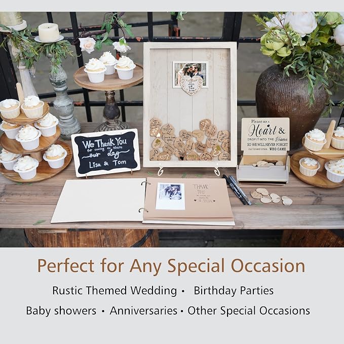 Y&K Homish Wedding Guest Book Set Alternative Rustic Wedding Decorations for Reception Wedding Signs (Creamy White, 11¾"X15¾ (80pcs Hearts & 1pc Book))