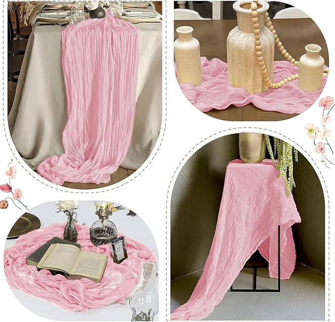 25 Pack Light Pink Cheesecloth Table Runner, 17 x 108 Inch, Gauze, Semi-Sheer, Classic Style, Polyester, Solid Pattern, Perfect for Weddings, Baby Showers, Banquets & More