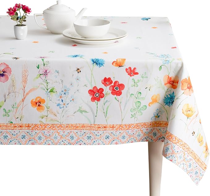Maison d' Hermine Table Cloth Rectangle Table 100% Cotton 70 x 108 Inches Tablecloth Reusable Decorative for Dining Kitchen Room Farmhouse Party Home Hotel Restaurant Spring Summer - Summer Whisper