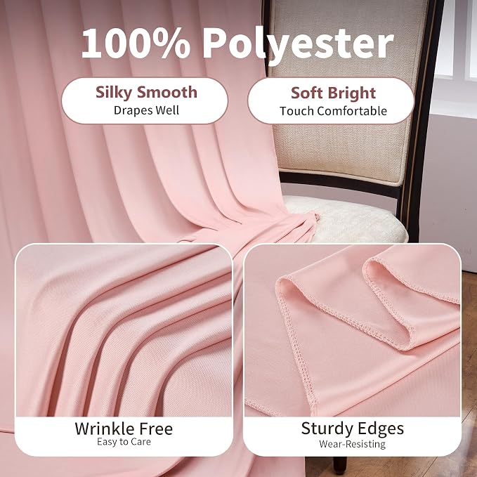 20ft×10ft Wrinkle Free Dusty Pink Backdrop Curtain for Parties | 4 Panels 5ft×10ft Soft Silky Polyester Pink Photo Backdrop Drapes for Wedding Party Baby Shower Decor Back Drop Cloth