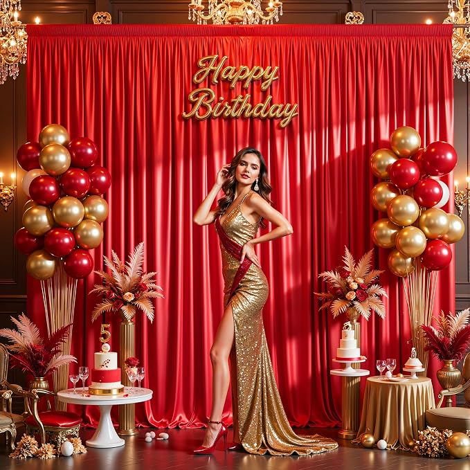 10x10 ft Red Glitter Backdrop Curtain for Parties, Wrinkle Free Glitter Photo Backdrop Drapes 2 Panels 5x10FT Shimmer Back Drop Cloth for Wedding Birthday Valentines Photography Background Decor