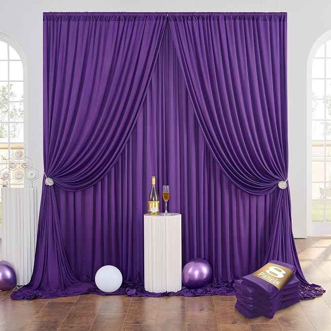 8 Panels Purple Backdrop Curtains for Parties, Wrinkle Free Purple Photo Backdrop Drapes Silky Polyester Back Drop Cloth for Wedding Birthday Photography Background Decor, 40ftx10ft