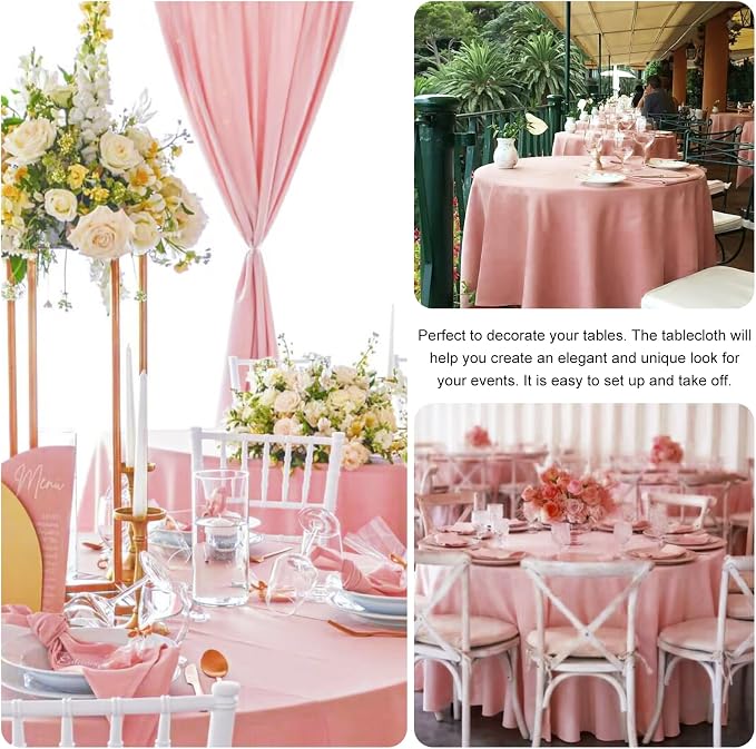 4 Pack 108 Inch Round Tablecloth Polyester Washable Table Covers for Wedding Dining Table Buffet Parties Banquet Decor（Dusty Rose）