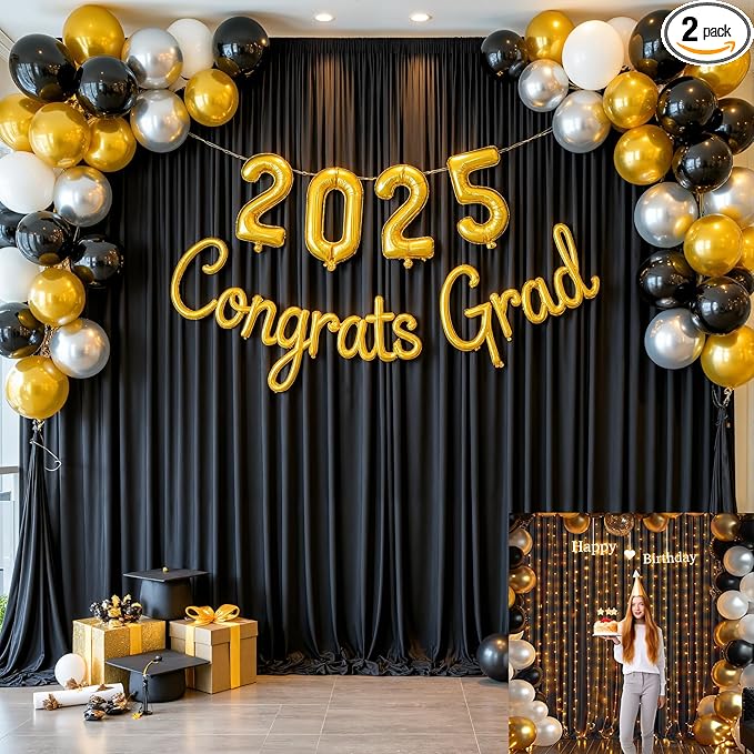 Black Backdrop Curtain for Parties Wrinkle Free Black Photo Curtains Backdrop Drapes Fabric Decoration for Birthday Party Wedding 5ft x 8ft,2 Panels
