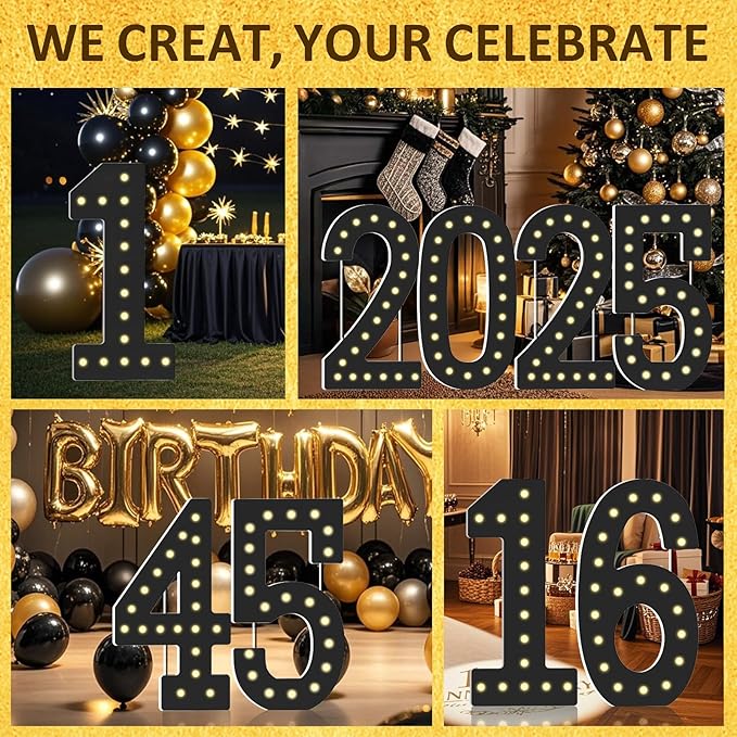 4FT Marquee Light Up Numbers, Black Giant Marquee Number Big Mosaic Number for 50th Birthday Party Decorations Backdrop Anniversary Decor, Pre-Cut Frame