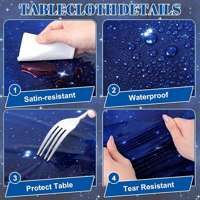 NatNarr 6 Pack Plastic Space Tablecloth, 54 x 108 Inch Disposable Galaxy Themed Tablecloth Waterproof Rectangle Star Party Table Cover for Home Party Decorations