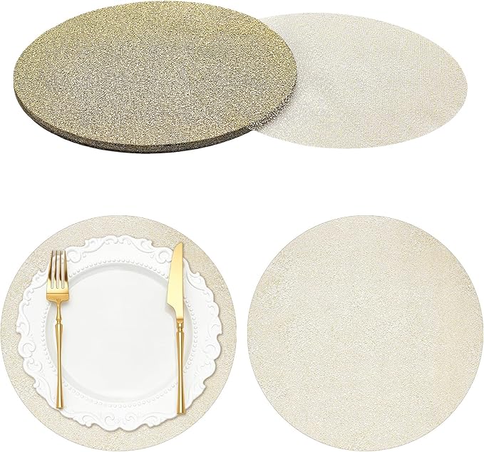 120PCS Disposable Gold Placemats Set, 13 in Black Gold Foil Table Mat Bulk | Metallic Mesh Pressed Round Charger Doilies for Table, Paper Placemats for Wedding Birthday Dining Party Home Decor