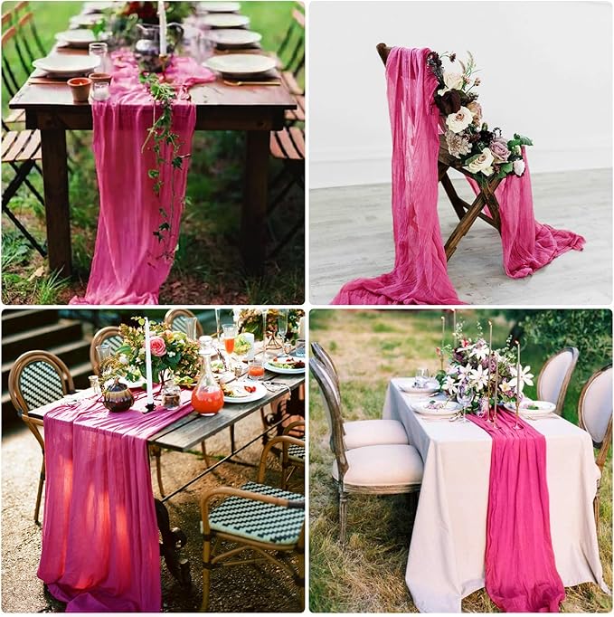 15 Pack Cheesecloth Table Runner 10Ft Gauze Cheese Cloth Table Runner 35 x120 Inch Boho Table Runners Holiday Table Cloth for Wedding Birthday Party Baby Bridal Shower Reception Table Décor(Hot Pink)