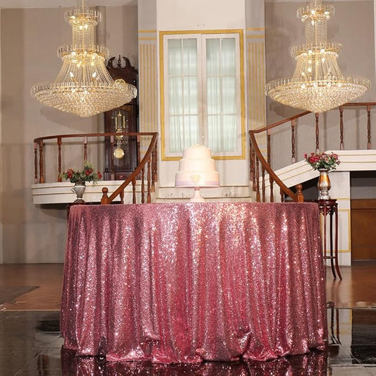 PartyDelight Sequin Tablecloth Round 70" Fuchsia Pink