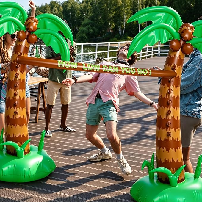 75 Inch Hawaiian Inflatable Limbo Party Game Set Palm Tree Limbo Outdoor Toys Tropical Theme Fun Pole for Summer Outdoor Beach Pool Birthday Party Activities