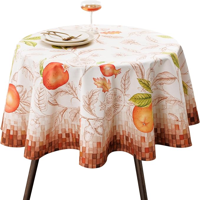 Maison d'Hermine Table Cloth Round Table 100% Cotton 69 Inches Tablecloth Reusable Decorative Everyday Use for Dining Room, Farmhouse, Home, Party, Festive & Wedding - Vintage Harvest