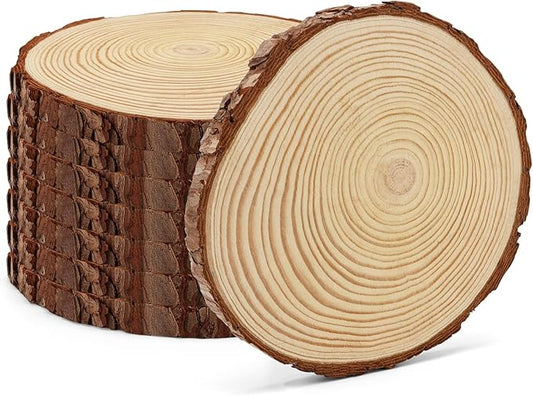 KEILEOHO 8 PCS 8-9 Inch Natural Wood Slices, Tree Bark Wood Circles for Arts and Crafts, Unfinished Wood Discs for DIY Crafts and Christmas Ornaments
