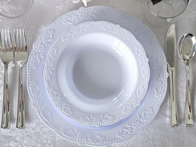 OCCASIONS 50 Disposable Party Plates for 25 Guests (Portofino Plain Blue) | Plastic, 10.25" Dinner & 7.5" Salad/Dessert, Heavy Duty, Fancy China-Like Look, Wedding Party, Baby Shower, BPA-Free