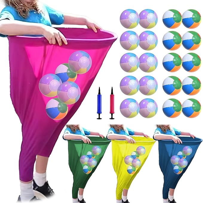 4 Pcs Granny Pants Yard Game Sets - Outdoor Party Game for Adults with 20 Bouncy Balls & 2 Cones, Giant Stretchy Pants Outdoor Toss Game Set for Backyard, Family Reunion & Field Day Fun