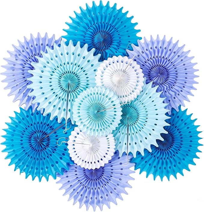 SUNBEAUTY Pack of 11 Purple Lavender Blue Hanging Honeycomb Paper Fans Decoration Mermaid Theme Tissue Paper Fan Garland for Baby Shower Girl Kid Birthday Under The Sea Wedding Party Supplies