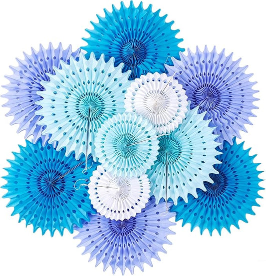 SUNBEAUTY Pack of 11 Purple Lavender Blue Hanging Honeycomb Paper Fans Decoration Mermaid Theme Tissue Paper Fan Garland for Baby Shower Girl Kid Birthday Under The Sea Wedding Party Supplies