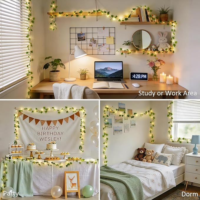 JMEXSUSS 100 LED Vines with Fairy Lights USB/Battery Operated, 33 FT Ivy Vine Lights with Remote, Fake Leaf String Lights for Bedroom Classroom Wall Dorm Garden Wedding Decor (Warm White)