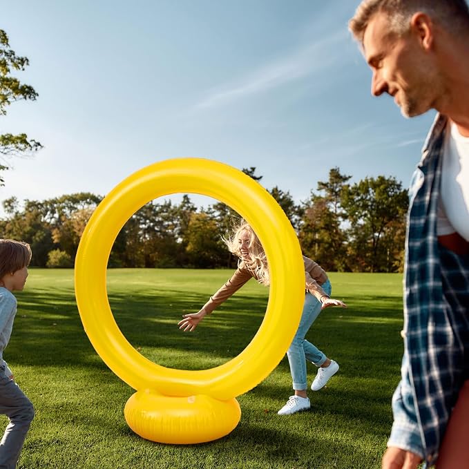 Leyndo 2 Pack The Rings Inflatable Jump Ring Party Supplies 3.8ft Birthday Gold Game Party Decorations for Outdoor Patio Garden Lawn