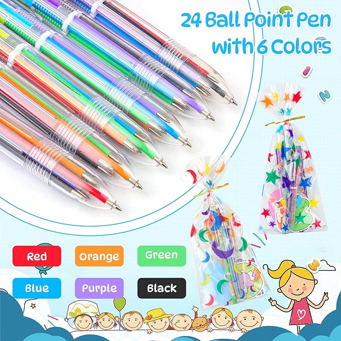 Birthday Goodie Bags for Kids, 24Pack Return Gifts for Birthday Party with Multicolor Pen Pencils for Goodie Bag Stuffers Classroom Gifts for Students Class Rewards Prizes