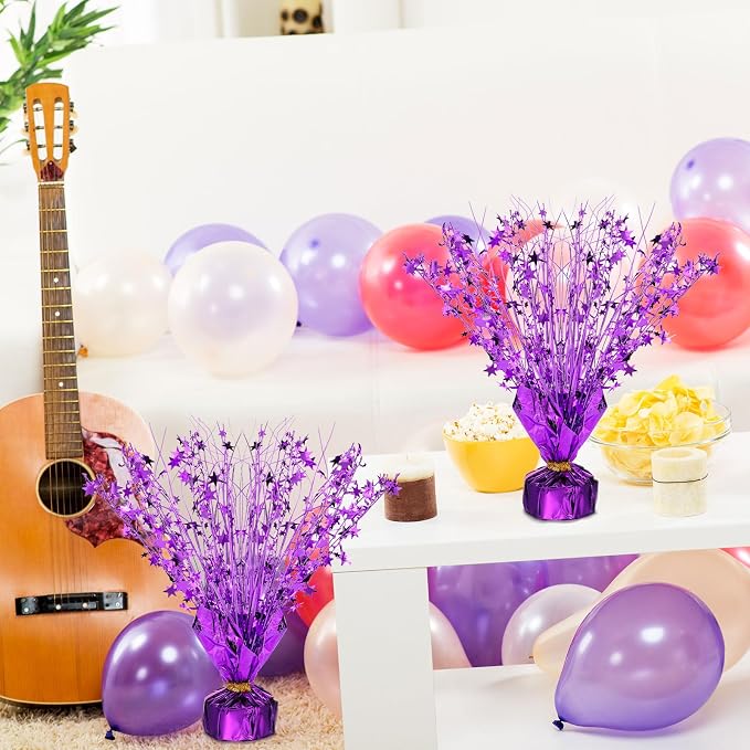 Crowye 6 Pcs Metallic Foil Spray Centerpiece Party Star Decoration Table Decor for Birthday Wedding Bachelorette Summer Party Holiday(Purple,Small Star)