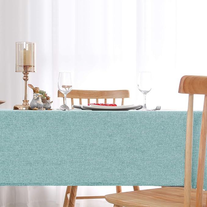 Hiasan Faux Linen Rectangle Tablecloth - Wrinkle and Stain Resistant Washable Table Cloth for Kitchen Dining Room Holiday Table Cover for Dinner, Aqua, 70 x 120 Inch