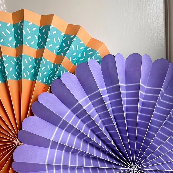 PapaKit Origami Wall Decoration Set (8 Assorted Round Paper Fans) Birthday Party Baby Shower Wedding Events Decor | Creative Art Design Pattern (Festive Colors with Mixed Patterns, 8 Piece Set)