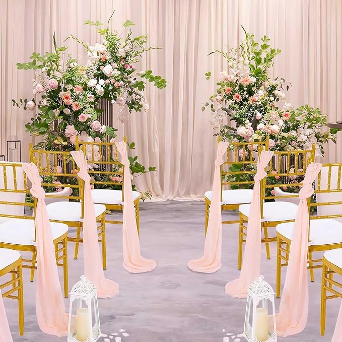 10 Feet Chiffon Table Runner Light Peach 10 Packs 14x120 Inches Chiffon Table Fabric for Spring Wedding Ceremony Baby Shower Party Table Decoration