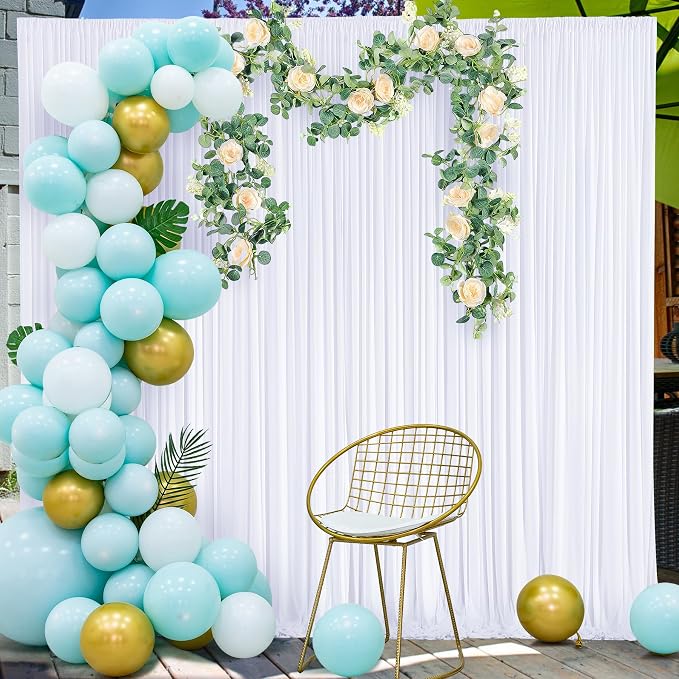 10x12 White Backdrop Curtains for Wedding Party Wrinkle Free Backdrops Curtain Drapes Fabric Decorations Photo Back Drop Cloth for Baby Shower Photography Stage Reception 5ft x 12ft,2 Panels