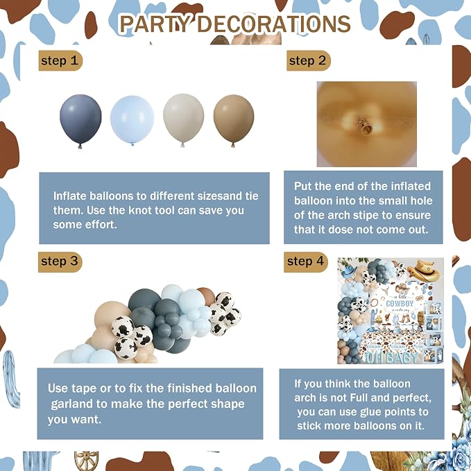 Cowboy Baby Shower Decorations for Boy - Western Theme Party Supplies Include Balloon Garland Arch Kit, Backdrop, Tablecloth, 4 Balloon Boxes, Cake Topper - A Little Cowboy is on the Way Decor Blue