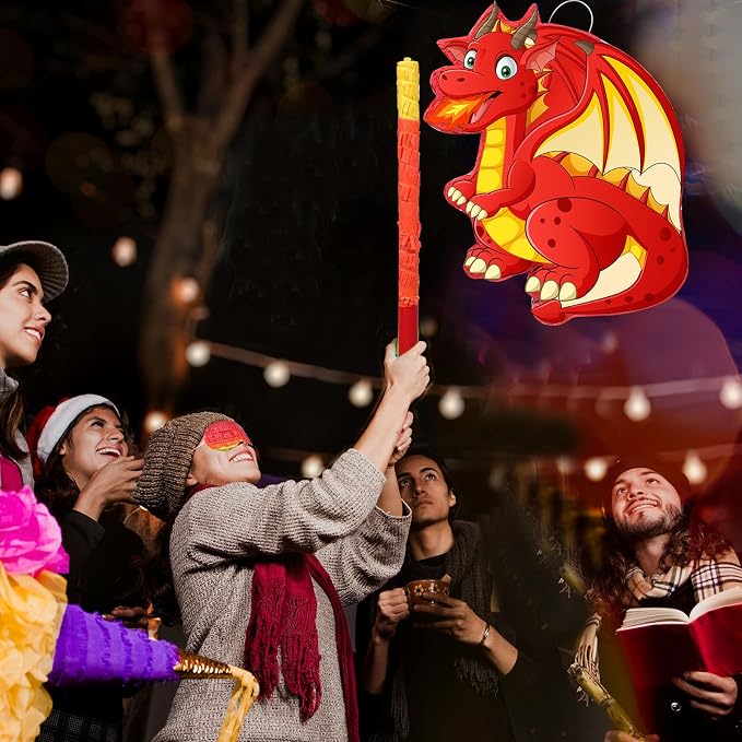 Dinosaur Pinata Set Dino Themed Pinata with Stick and Blindfold Girls Dinosaur Birthday Party for Animal Theme Party Decoration Baby Shower Game Supplies(Red Dino)