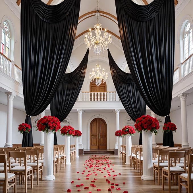50ft x 15ft Black Backdrop Curtains for Parties, Wrinkle Free 10 Panels Photo Backdrop Drapes Back Drop Cloth for Wedding Birthday Photography Background Decor