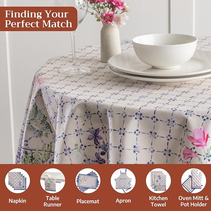 Maison d' Hermine Table Cloth Round Table 100% Cotton 69 Round Inches Tablecloth Reusable Decorative for Dining Kitchen Room Farmhouse Party Home Hotel Restaurant Spring Summer - Faience