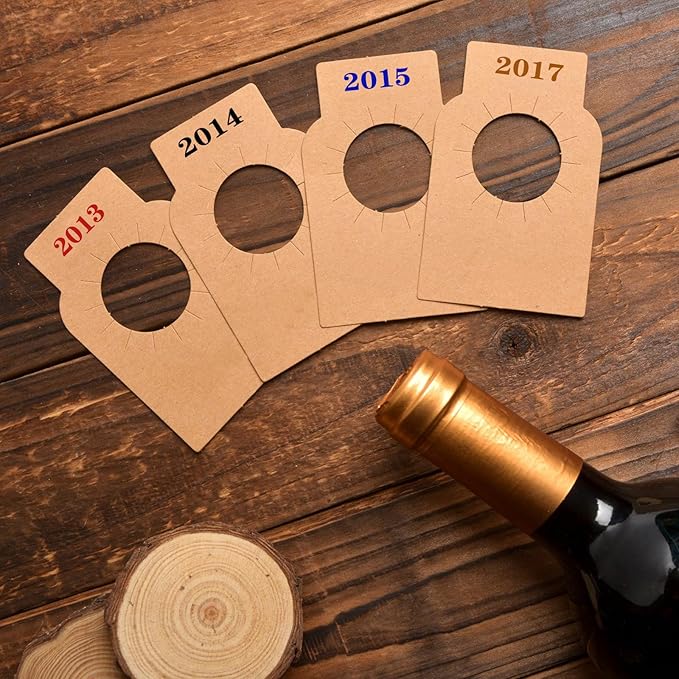 Wine Bottle Tags for Cellar Collection, Champagne,Hanging Labels for Name,Year,Tasting Notes (200Pack-Kraft)
