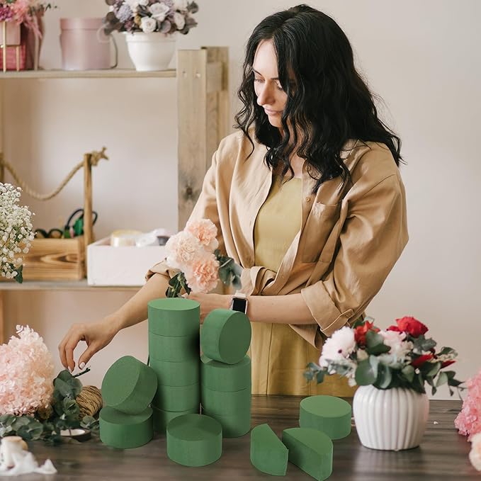 Hahood 24 Pieces Round Floral Foam Blocks 3.15 Inch DIY Flower Arrangement Kit Wet Green Floral Foam Block for Wedding Florist Supplies Wet Dry Flower Party Decorations