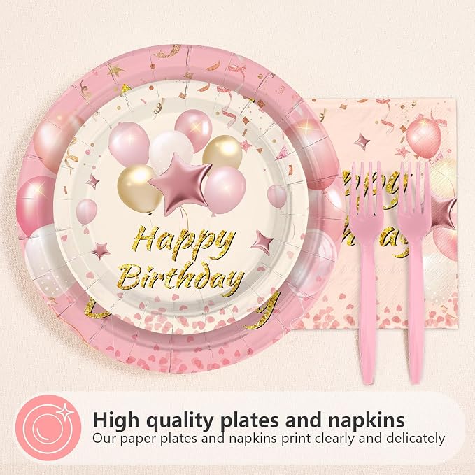 96Pcs Blush Beige 18th Birthday Decorations Boho Dusty Pink Plates and Napkins Disposable Pink Rose Gold 18 Happy Birthday Tableware Set for Girls 18 Years Old Party Supplies, Serves 24