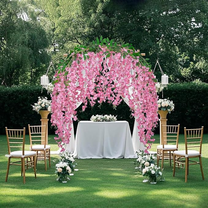 BSMYBO 30 Branches Wisteria Hanging Flowers Pink Artificial Wisteria Hanging Flowers Garlands Vine for Wedding Arch Party Ceremony Home Garden Backdrop Wall Decoration (2 Pack)