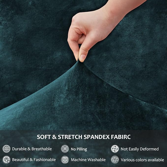 NICEEC Spandex Chair Covers for Dining Chairs Covers Set of 4 Removable Dining Room Chair Covers with Skirt Parson Chair Slipcovers Washable Chair Protector for Kitchen Wedding Banquet(Dark Teal)