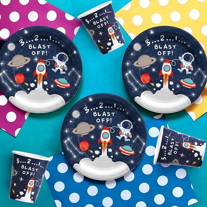 Space Birthday Decorations Tableware Boys - Outer Space Theme Party Supplies, Paper Plates, Napkin, Cup, Cutlery, Galaxy Space Astronauts Theme Party Decorations For Baby Shower | Server 24