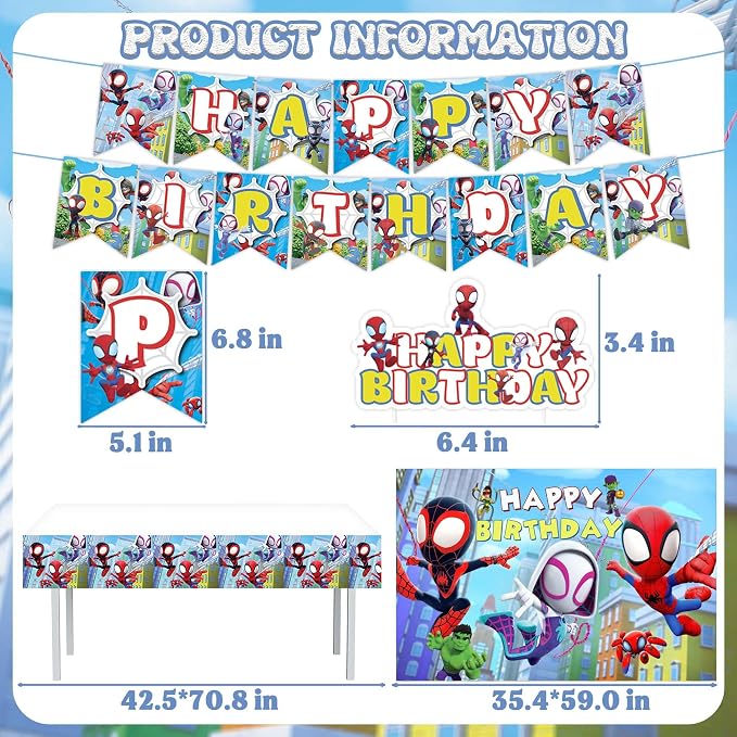 Cartoon Birthday Decorations Include Backdrop, Happy Birthday Banner, Balloons, Hanging Swirls, Tablecloth for Adult Theme Party Supplies