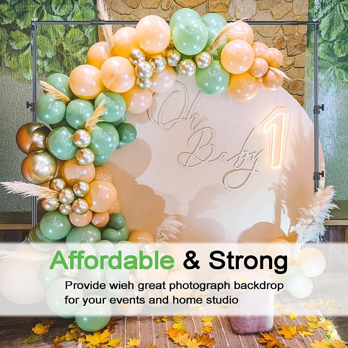10x7 ft Adjustable Green Screen Backdrop Kit with Stand, Photo Background Support System for Video Streaming, Photography, Studio, Parties, Events