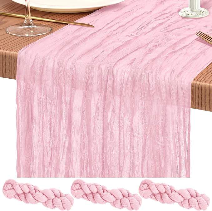 3 Pack Cheesecloth Table Runner 10FT Light Pink Table Runner Boho Gauze Cheese Cloth Table Runners Long Rustic Sheer Table Decorations for Wedding Party Baby Bridal Shower Birthday Holiday Home