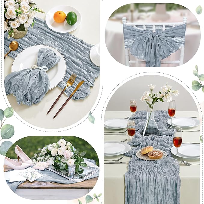 6 Pack Dusty Blue Cheesecloth Table Runner 10FT Long Easter Spring Boho Gauze Table Runner Rustic Sheer Runner for Spring Wedding Bridal Baby Shower Birthday Party Table Decor Home Easter Decorations