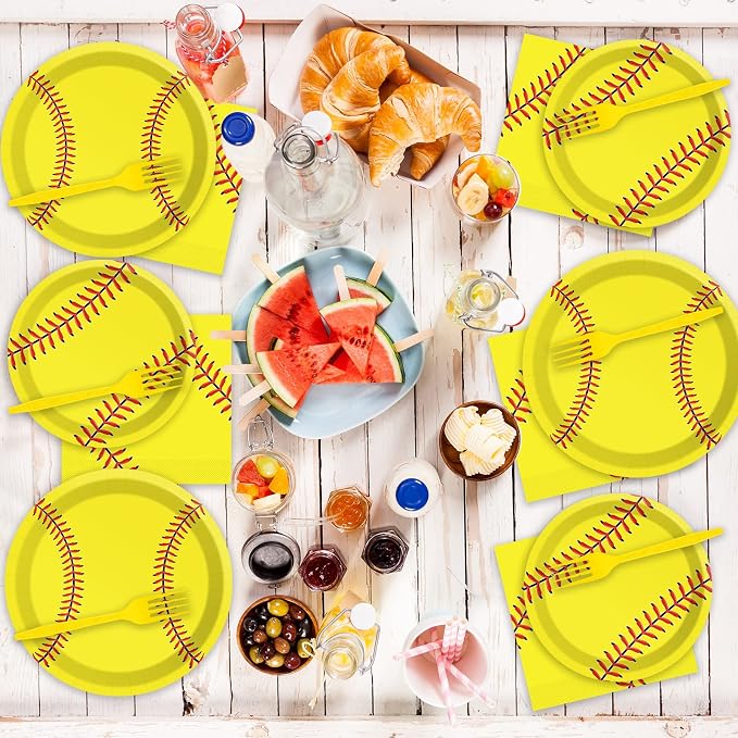 50 Guests Softball Plates and Napkins Party Supplies Softball Party Decorations Disposable Tableware Set Sport Birthday Baby Shower Dinnerware Favor for Kids, 200PCS