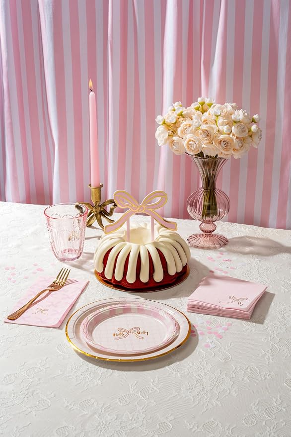 Baby Shower Celebration, Stylish Tableware Set for 8 Guests – Pink/White