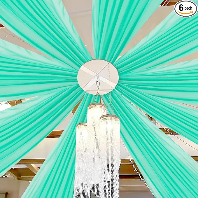 DUOBAO 5FTx20FT Mint Chiffon Ceiling Drapes | Elegant Wedding Backdrop | 6 Panels Sheer Curtains for Banquets, Graduations, and Proms