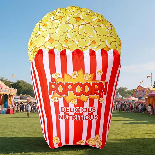 Capoda 5ft Popcorn Inflatables 3D Inflatable Circus Carnival Movie Night Decorations Blow Up Red White Striped Design Popcorn Built in LED Lights for Movie Night Theater Carnival Theme Party Supplies