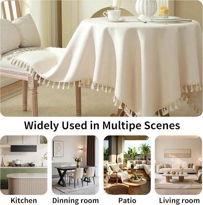 Table Cloth Square Table with Waterproof, Spring Tablecloth with Tassel,Tablecloths for Protect Table Dining, Party and Camping