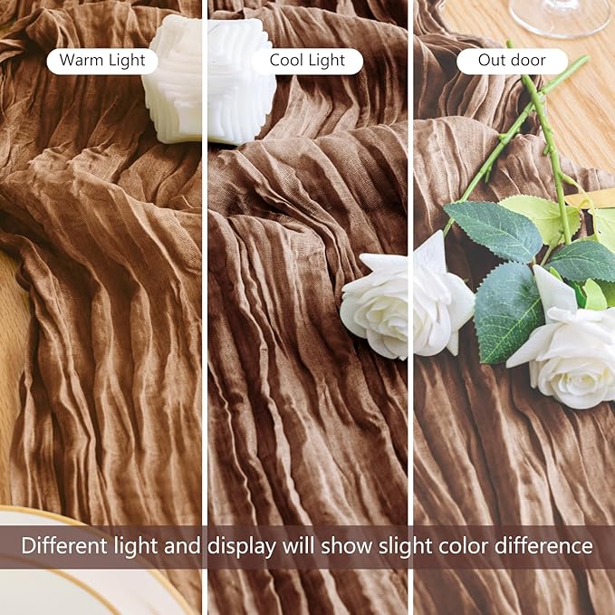 6PCS Table Runner Cheesecloth 10FT Brown Boho Gauze Cheese Cloth Rustic Sheer Table Runners for Wedding Bridal Baby Shower Party Decoration